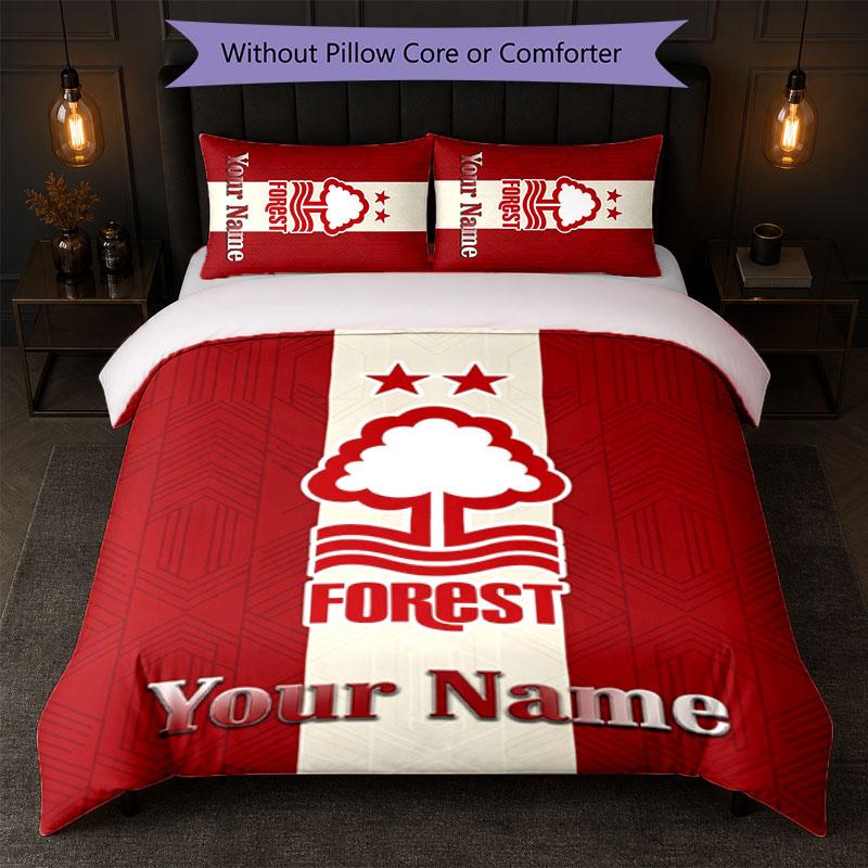 Nottingham Forest FC Custom Name Text Bedding Set 1 Duvet Cover+2 Pillowcases Soccer Logo Personalized Gift For Special Occasion Bedroom Decor
