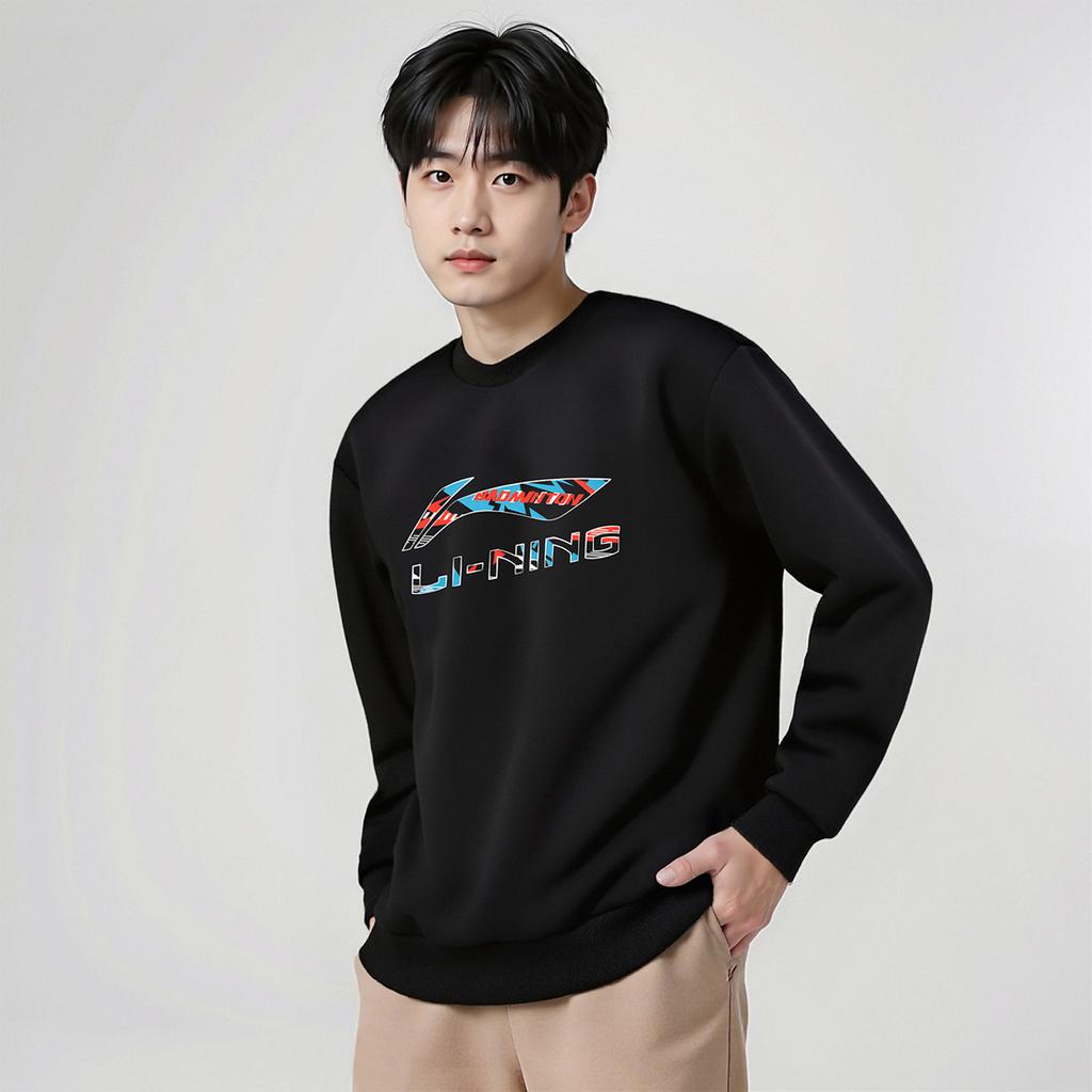 Li Ning Повседневная Мода Логотип Универсальный Удобный Пуловер с Круглым Вырезом Свободная Толстовка Унисекс толстовка AWDUH61-1