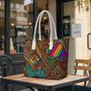 Bohemian Geometric Pattern Tote Bag Casual Large Capacity Portable Daily Shoulder Handbag for Outdoor Shopping Travel