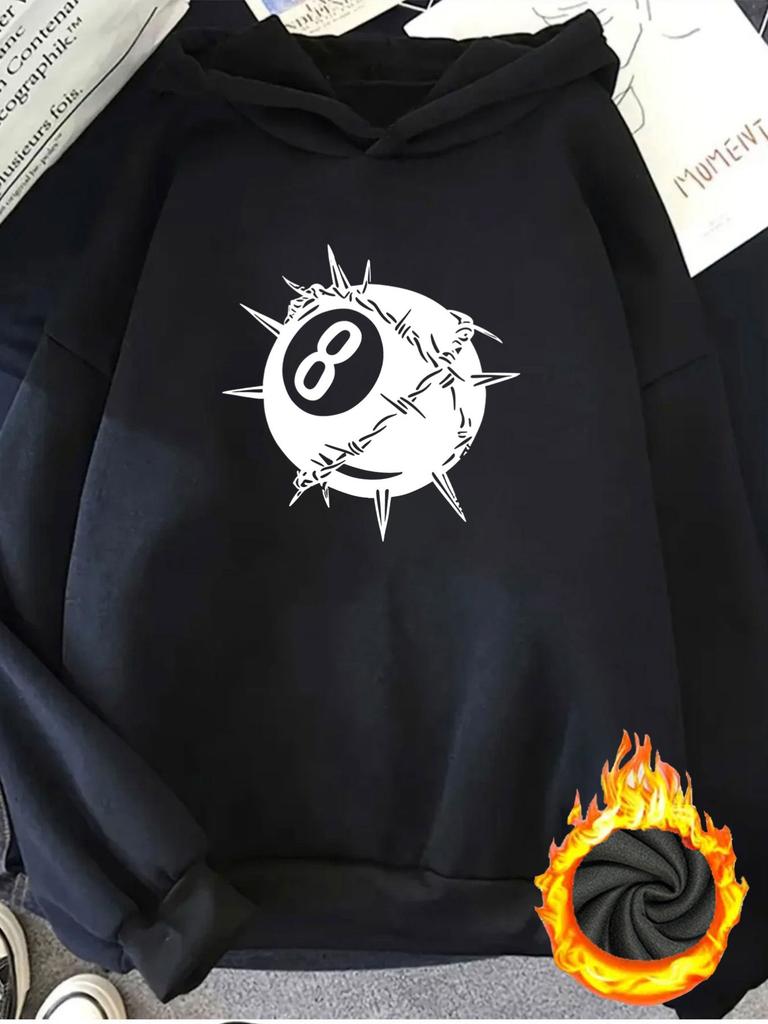 1pc Fashionable Women'S Autumn And Winter Warm Hooded Sweatshirt Elegant And Beautiful Y2K Style Number 8 Ball Pattern Spiked Surr