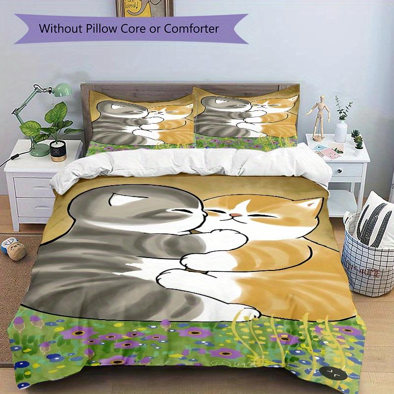 3pcs Cat Hug Bedding Set, Ideal for Home Use, Suitable for Bedroom Decor (1*Duvet Cover + 1/2*Pillowcases, No Core) yy250821167