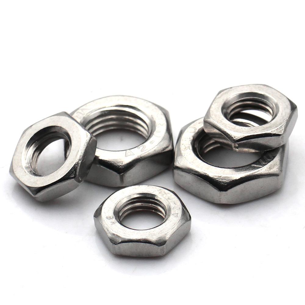 304 Stainless Steel Thin Hex Fine Thread Nuts Metric M4-M24