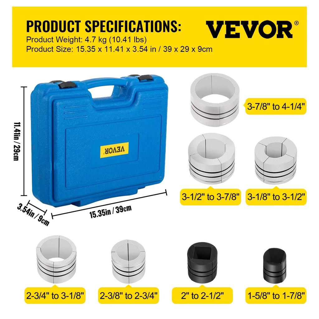 VEVOR Hydraulic Exhaust Pipe Expander, 4.1 to 10.8 cm Size, 10 T Pedal Pump Included with 4 Dies