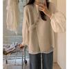 Design Oblique Button V-neck Knitted Vest Cardigan Women's Korean Version Loose Lazy Sleeveless Sweater Vest Outer Wear Vest Woman