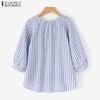 ZANZEA Women Casual V-neck 3/4 Sleeve Embroidery Stripe Blouse