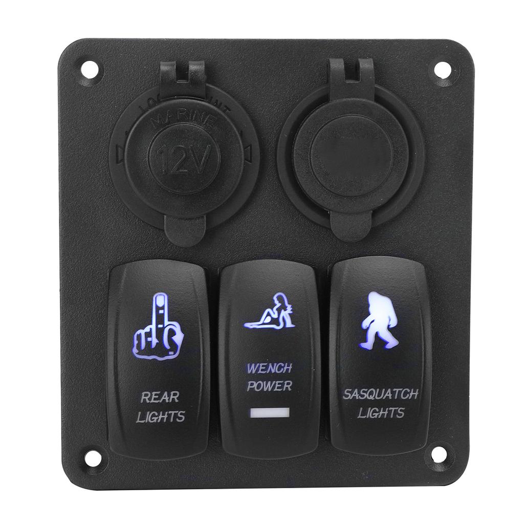 3 Gang Rocker Switch Panel 12V‑24V Dual USB Charger Cigarette Lighter Socket ON Off Switch for Truck RV Yacht
