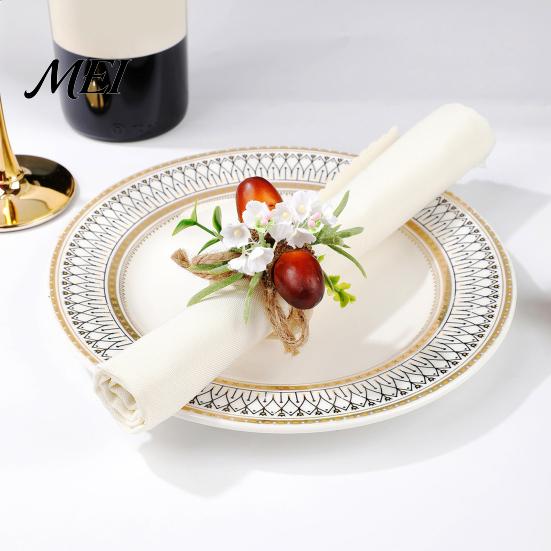 Harvest Party Supplies Artificial Rosemary Napkin Ring, Wooden Ring Holder with Faux Acorns Decorative Bands Flowers, Autumn Rustic for Farmhouse