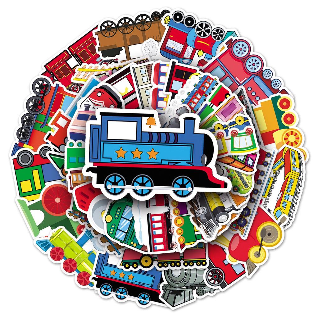 50 Креативных Мультяшных Наклеек с Поездами: Водонепроницаемые украшения для чемоданов, самокатов, компьютеров и многого другого