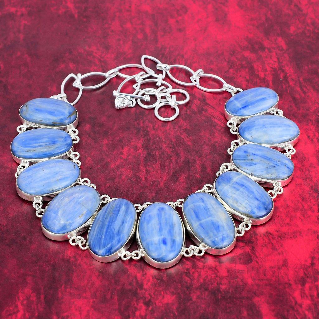 Ювелирные изделия ручной работы с кианитом, комплект ювелирных изделий из стерлингового серебра 925 пробы, красивое ожерелье и браслет, комплект ювелирных изделий для нее, удивительные украшения для подарка