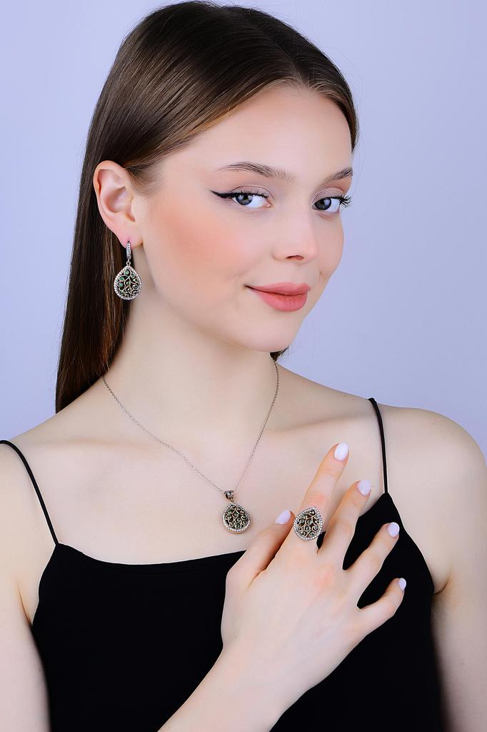 Комплект ювелирных изделий из серебра 925 карата с изумрудными камнями, османский дизайн в форме капли, уникальная идея подарка для женщин, настоящий комплект серебряных украшений