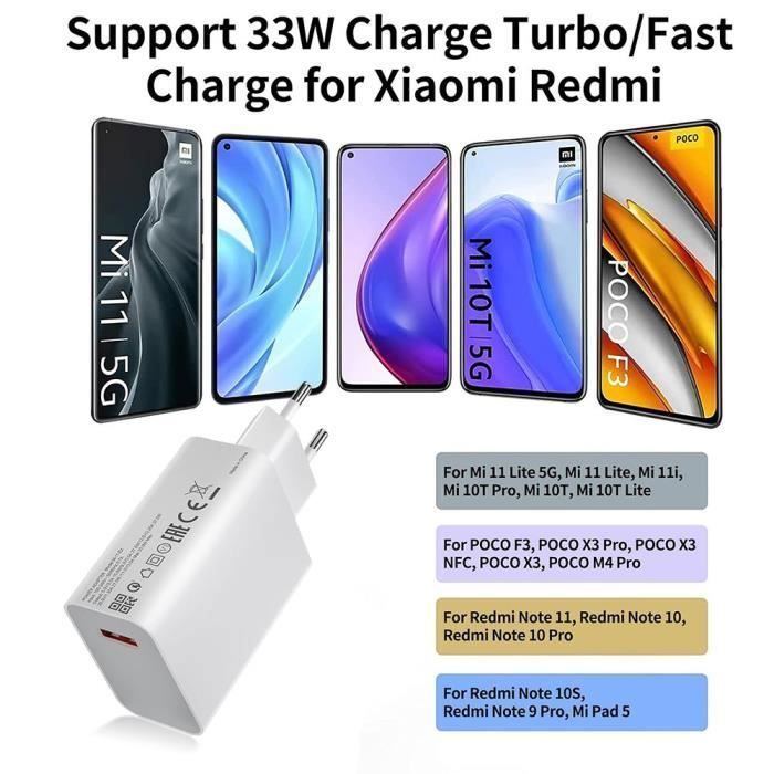 Зарядное устройство USB 33 Вт - E.F.CONNECTION - для Xiaomi Redmi Note 14 13 12 - Быстрая зарядка - Оптимальная защита - USB-A