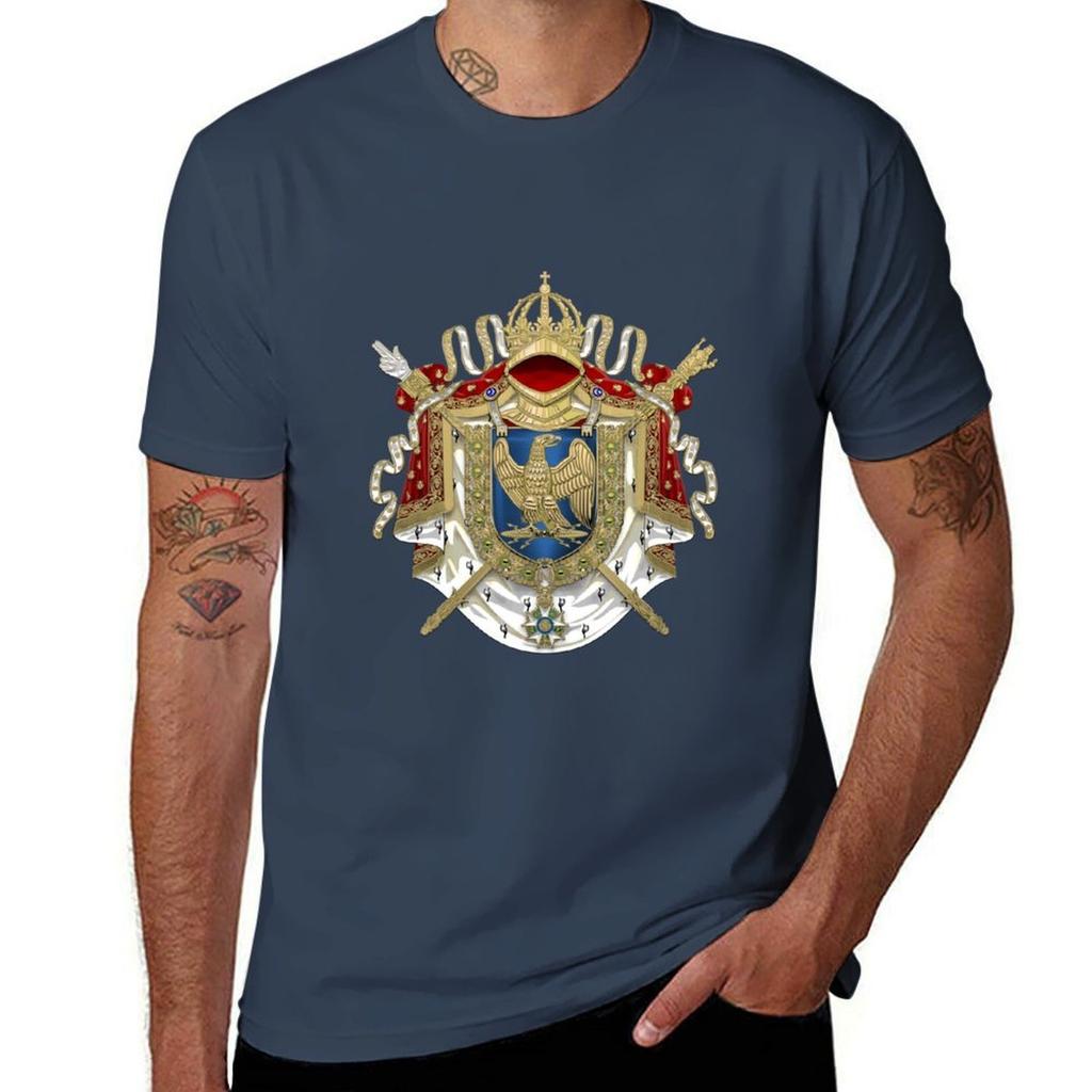 Greater Coat Of Arms Of The First French Empire Over Blue Velvet Tshirt Street Fashion Casual Tee Shirt Tshirt