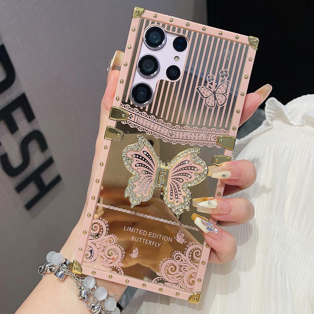 Роскошный чехол для телефона с бриллиантами и кронштейном-бабочкой для Samsung S24 Ultra S23 Plus S22 S21 A24 A73 A72 A54 5G A53 A34 A32 A22 A13