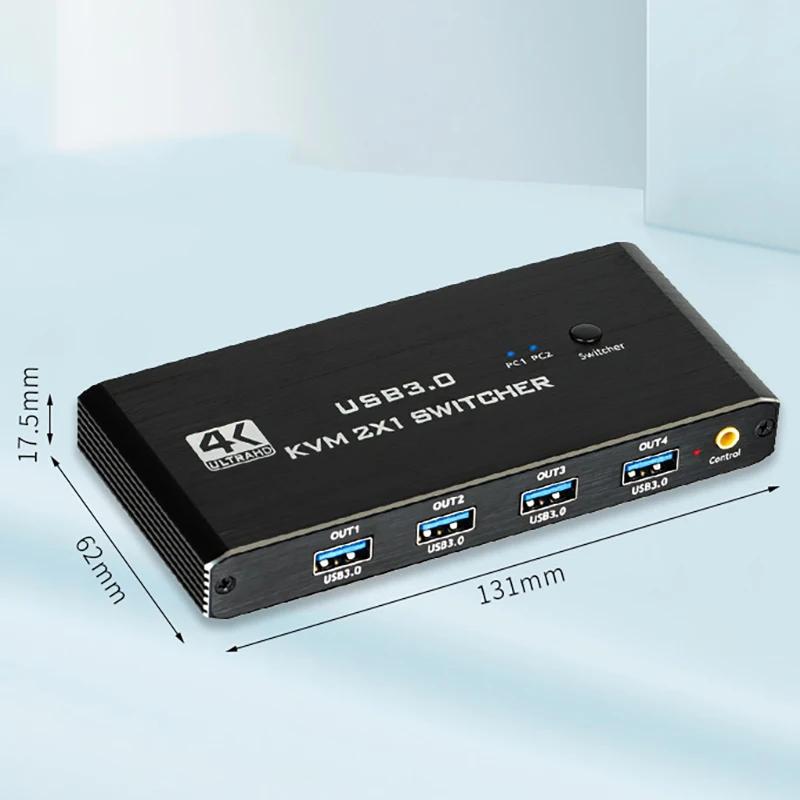 4K@60Hz HDMI-совместимый переключатель 2x1 для 2 компьютеров, позволяющий использовать один монитор и 4 USB-устройства для клавиатуры, мыши, принтера