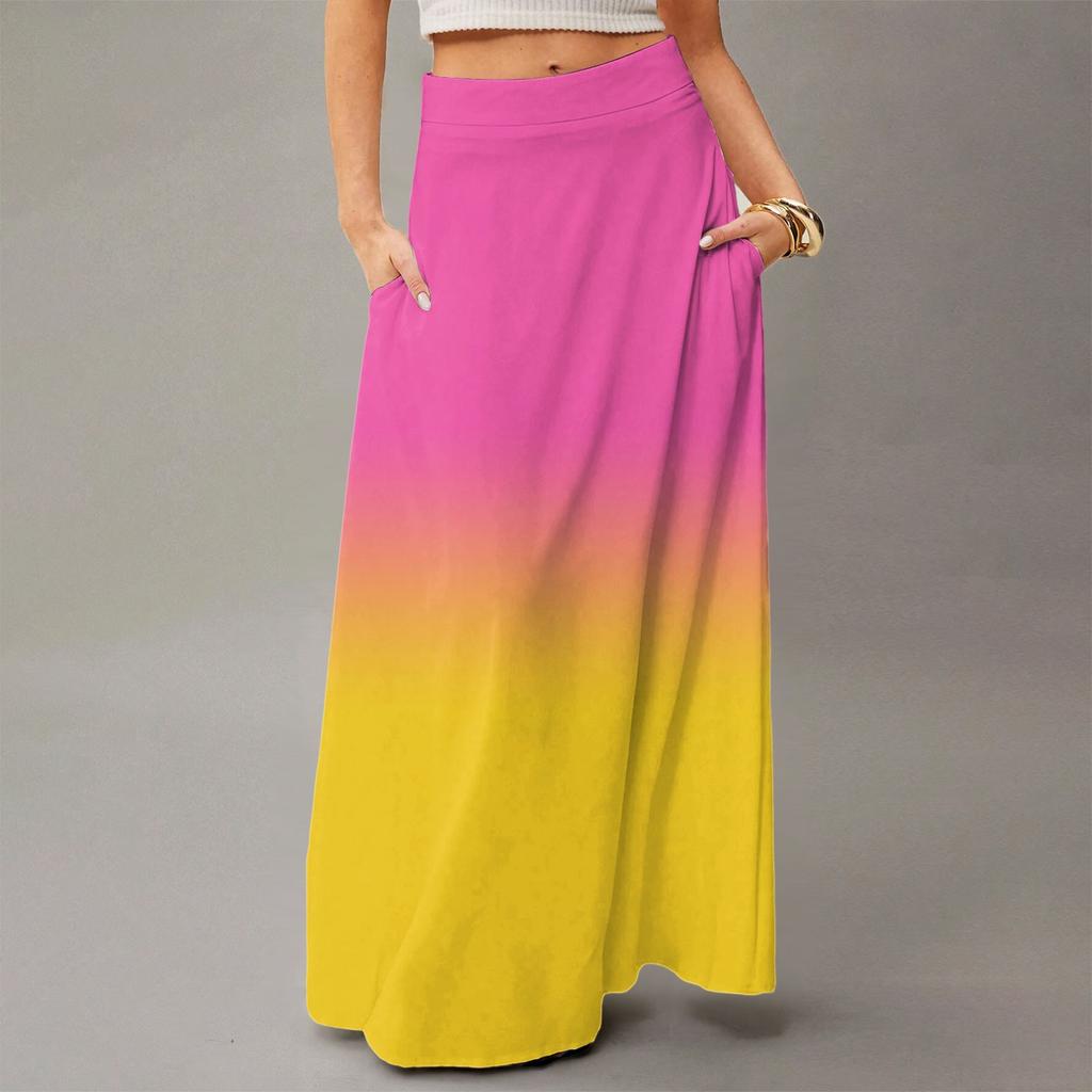 Женская повседневная складная юбка-макси с градиентным принтом, высокой талией и карманом, с драпировкой