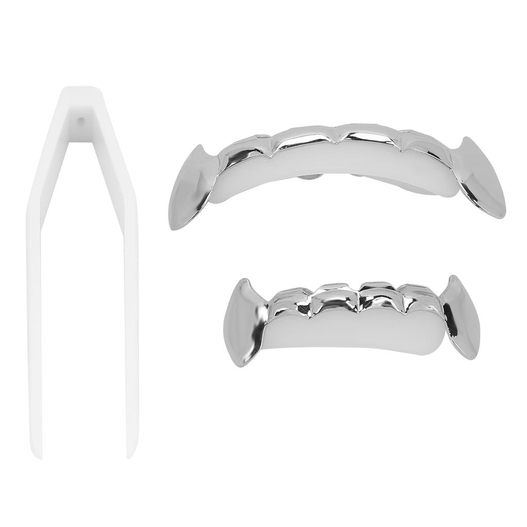 Набор искусственных зубов в стиле хип-хоп, многоразовые, неувядающие, медные, для украшения зубов на Хэллоуин, серебряные