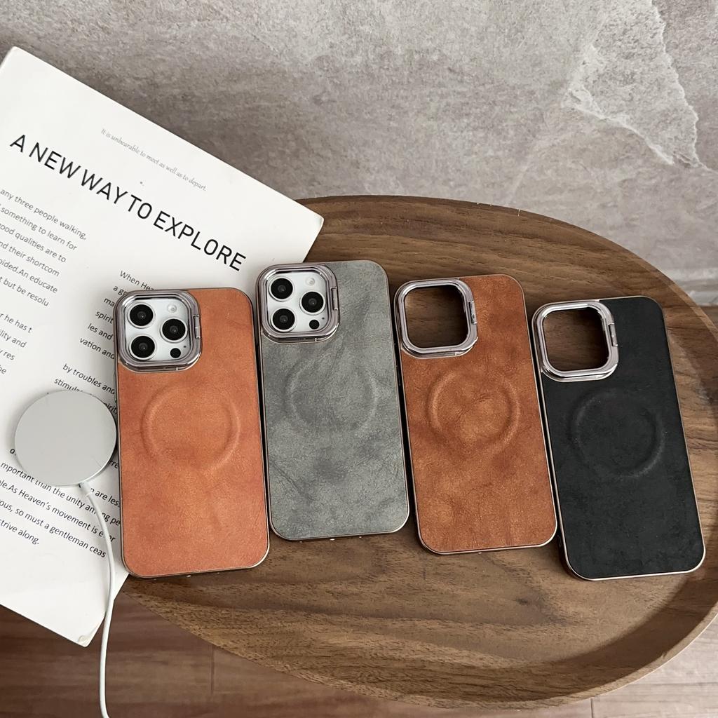 New Plated Lens Ring Bracket for Plain Leather Magnetic Suction Mobile Phone Cases IPhone 16 Pro Max, 15, 14, 13, and 12 Series