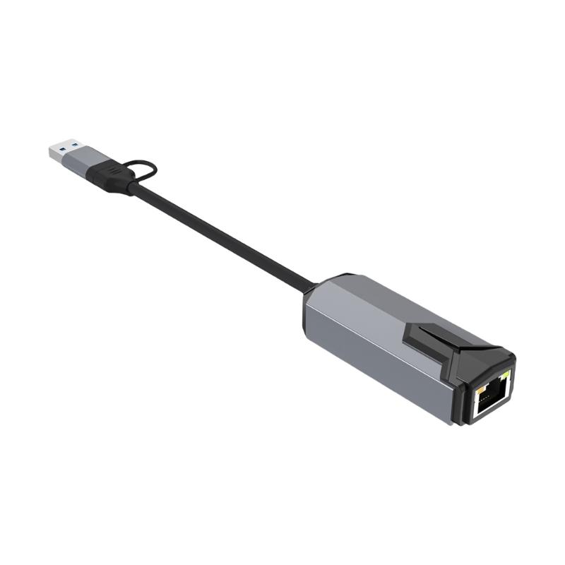 Алюминиевые USB C Ethernet-адаптеры 5000/2500/1000 Мбит/с Высокоскоростные RJ45 Конвертеры Plug and Play Для Ноутбука ПК