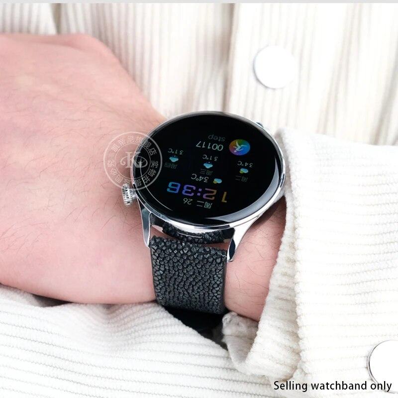 Ремешок из кожи жемчужной рыбы 20 мм 22 мм подходит для Huawei/TISSOT/Omega/Mido, мужские и женские аксессуары для часов Devil Watch, черная пряжка