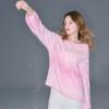 Sancai Women's 2025 Autumn Loose Tie-Dye Off-Shoulder Knit Sweater
