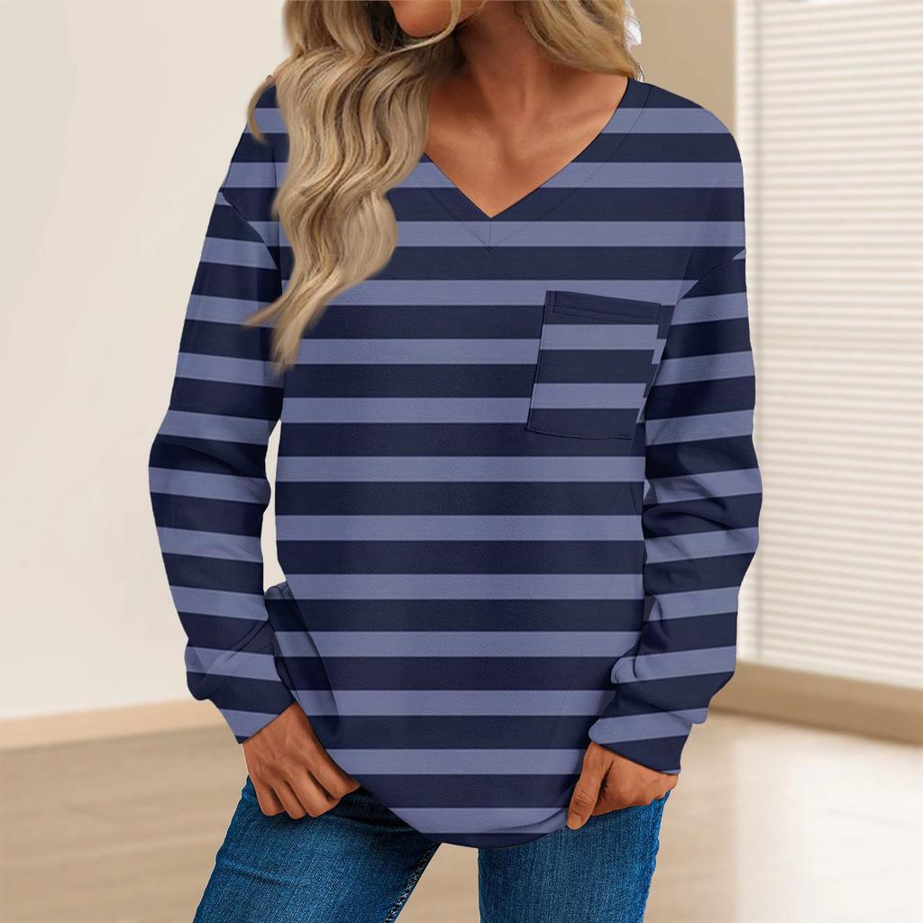 Женская мода повседневный свитер с длинным рукавом и принтом V-образным вырезом