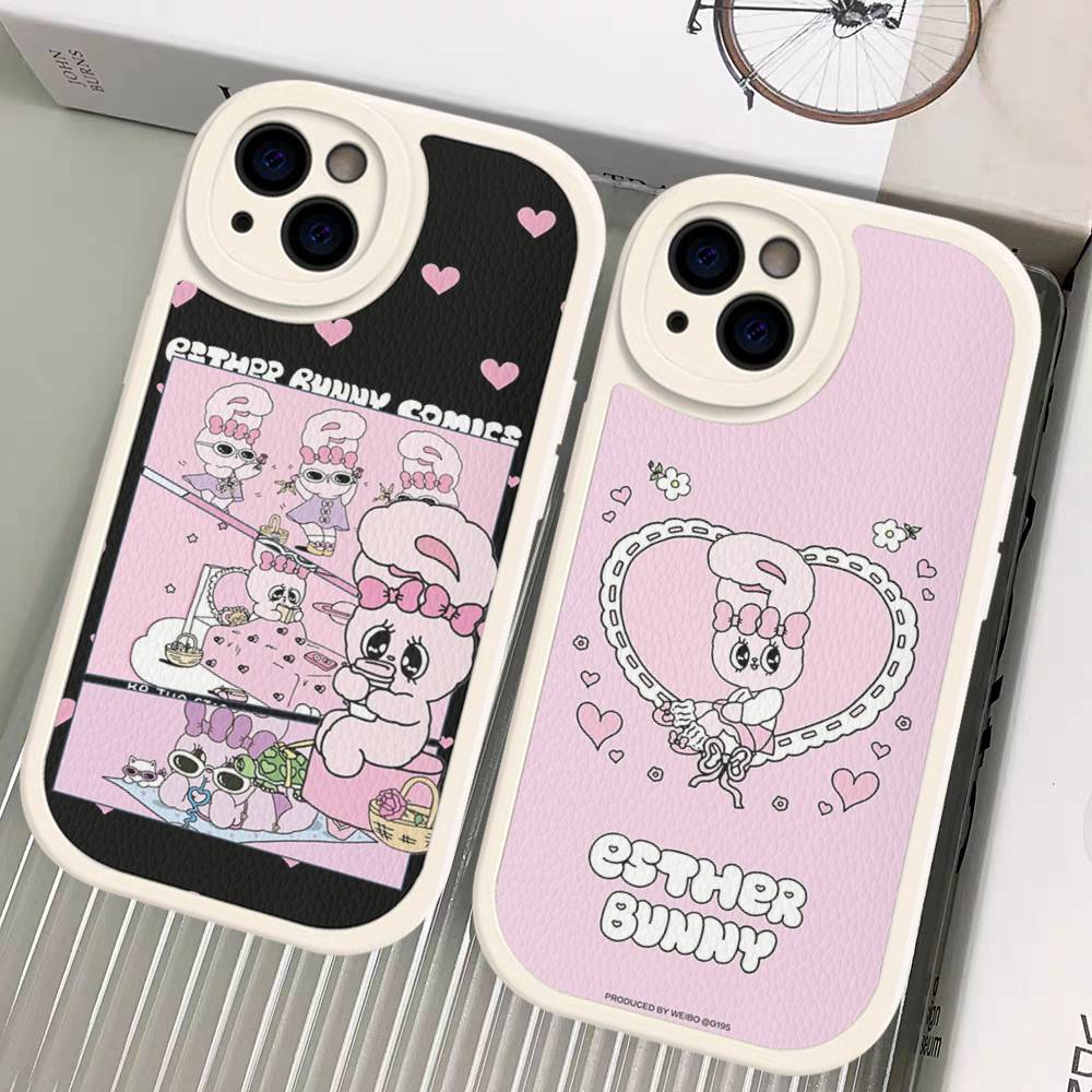 Esther Cute B-B-Bunny Phone Case For iPhone 16 15 14 13 12 11 Pro Max Plus Leather Soft Cover