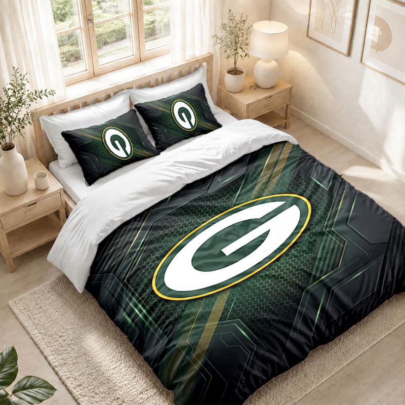 Bedding Set 1 Duvet Cover 2 Pillowcases Green Bay Packers Print Bedroom Home Decoration