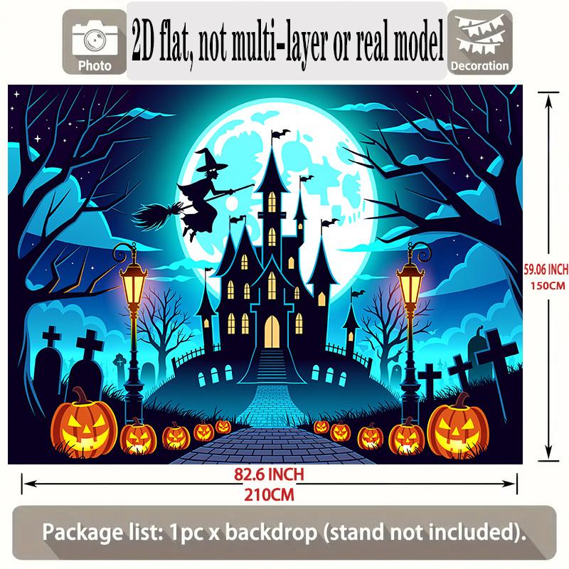 Фон для вечеринки Замок на Хэллоуин Плоские баннеры Страшная тыквенная поляна Призрачная ночная тематика Декорация для мероприятия Декор входной двери