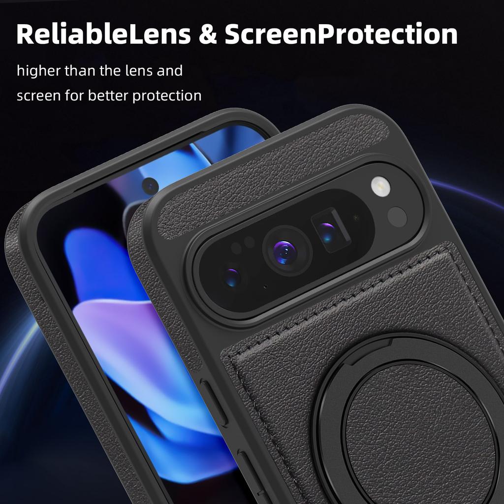 Чехол для Google Pixel 10 Pro XL с кольцом-подставкой, магнитный чехол, задняя крышка из ПУ-кожи