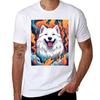 Samoyed Dog Portrait Vivid Flame Aura Tshirt Trendy Pattern Tshirt For Unisex