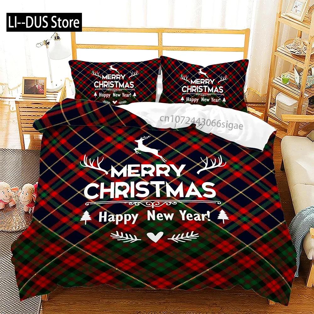 Navidad Plaid Merry Christmas Tree Пододеяльник Twin King Festival Santa Deer Комплект постельного белья из полиэстера Одеяло для взрослых Домашний декор