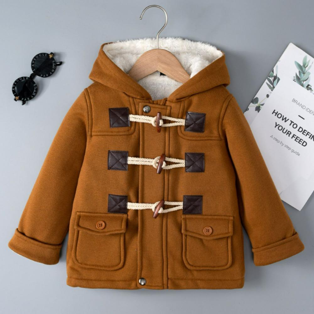 Boys and Girls Autumn Winter Solid Color Cotton Thick Kids Coat with Hooded