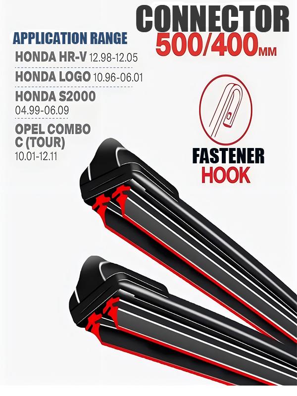Frameless Wiper Blades 500/400mm (20"+16") Hook for Honda HR-V Logo S2000 Opel Combo C