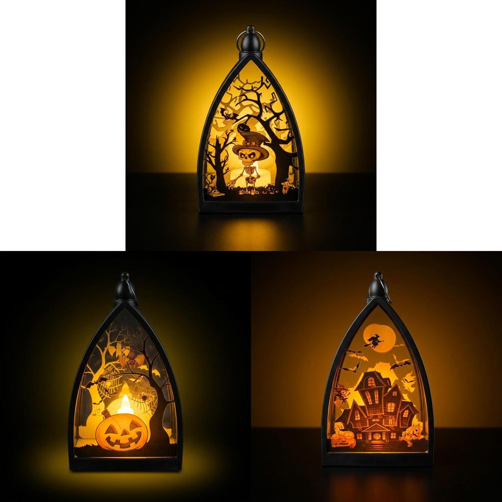 Halloween Pumpkin Ghost House Skeleton Decor Led Flame For Party And Outdoor Use