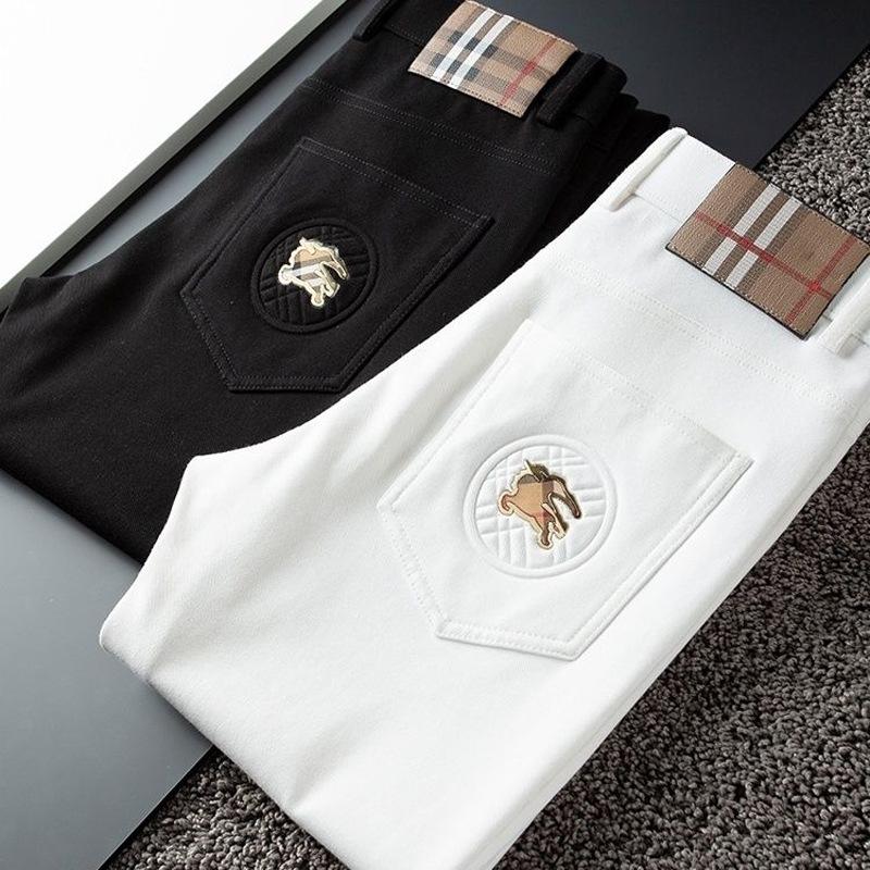 Белые мужские джинсы слим-фит, устойчивые к складкам - Стирка, прямой крой, Business Casual, легкая роскошь, модный бренд для осени и зимы.