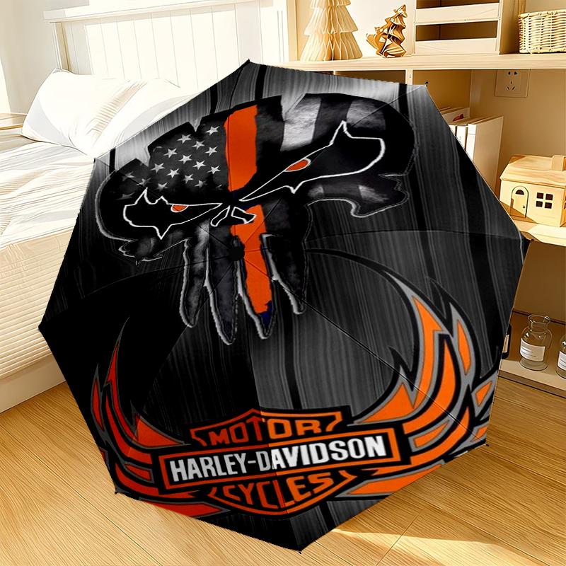 Автоматический складной зонт с рисунком мотоцикла Harley-Davidson - 8-спицевый дорожный зонт с автоматическим портативным чехлом, идеальный подарок на день рождения