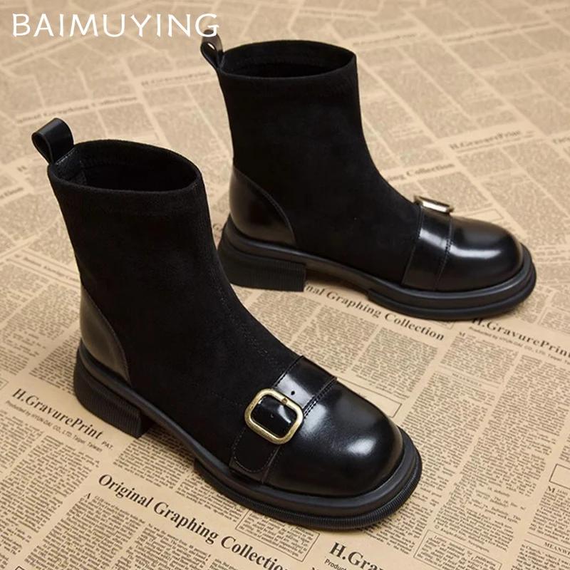 Зимние массивные женские ботильоны из замши на среднем каблуке, дизайнерская обувь, тренд 2025, модные новые мотоботы, туфли-лодочки, готические ботинки для женщин
