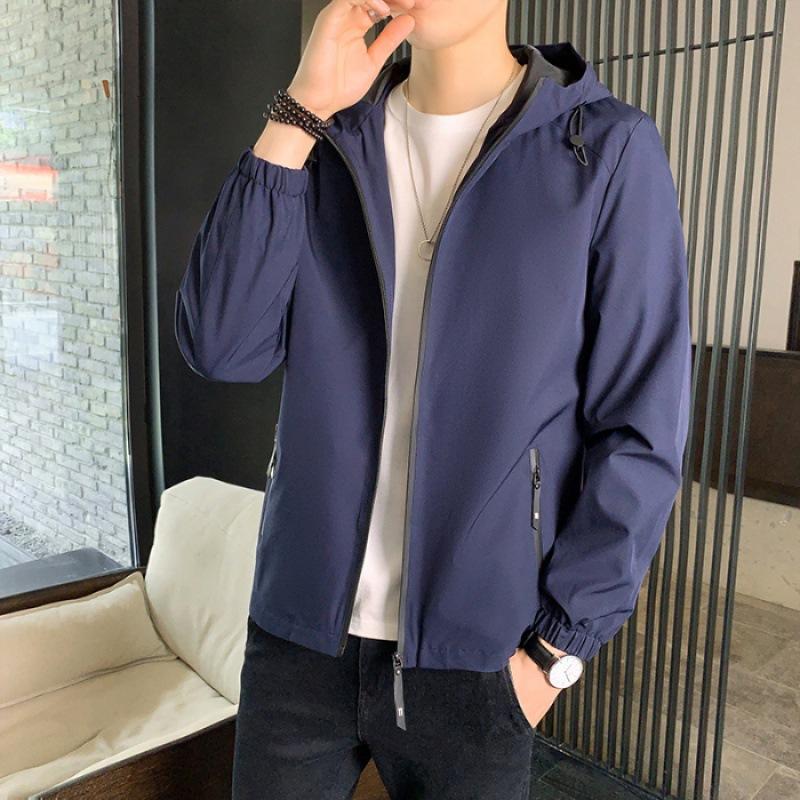 Jacket Spring and Autumn Men's Hooded Slim Jacket Korean Style Trendy and Handsome Men's Clothing