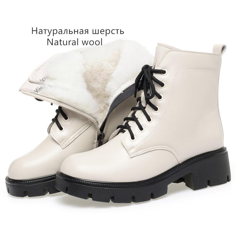 Модные женские зимние ботинки из натуральной кожи 2025 Новые Теплые женские сноубутсы из натуральной шерсти Большой размер Британский стиль Женские ботинки