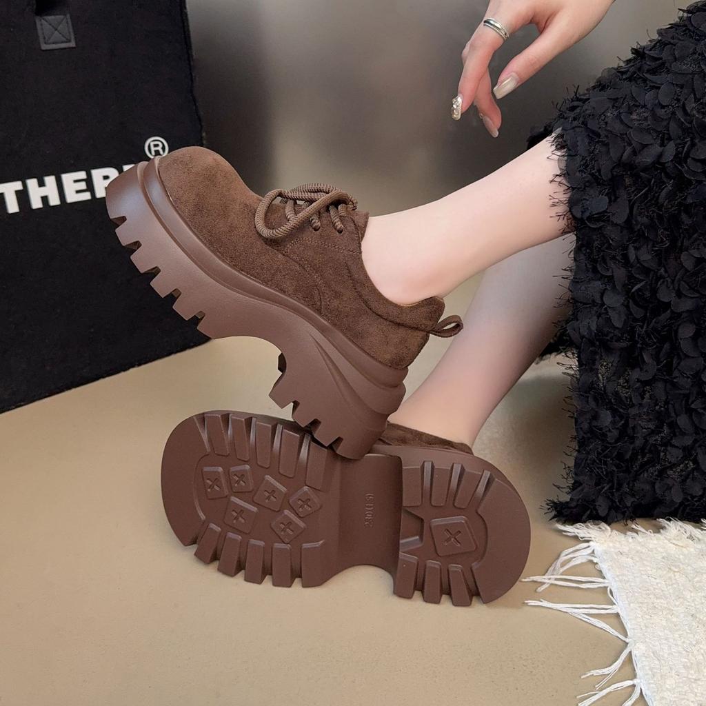 Женские лоферы на платформе 2025 осень новые модные универсальные простые британский стиль на шнуровке круглый носок повседневные маленькие одинарные туфли