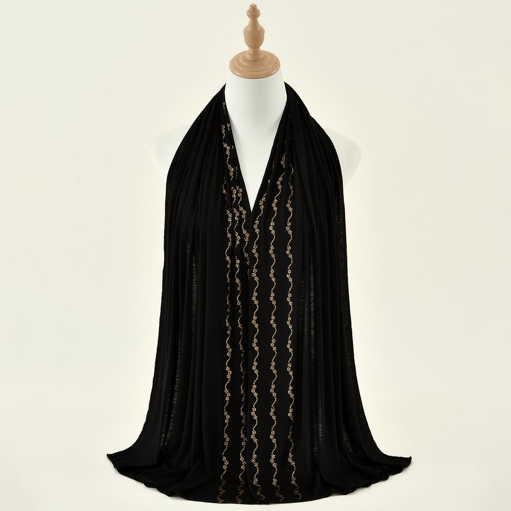 Мусульманский трикотажный хиджаб шарф с мерцающей отделкой из страз головной платок женский премиальный хлопковый трикотажный шаль роскошный дизайн тюрбан однотонные обертывания