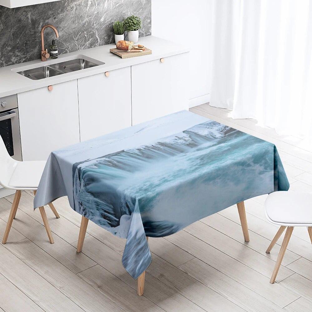 Скатерть с водопадом, природный пейзаж, защита от пятен, водонепроницаемая, прямоугольная, кухонный, обеденный стол, домашний декор