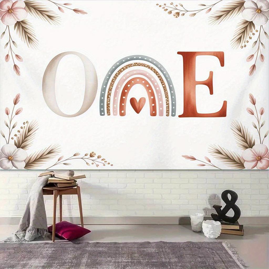 Birthday photo background banner - Floral rainbow arch design, multi-functional 2D fabric