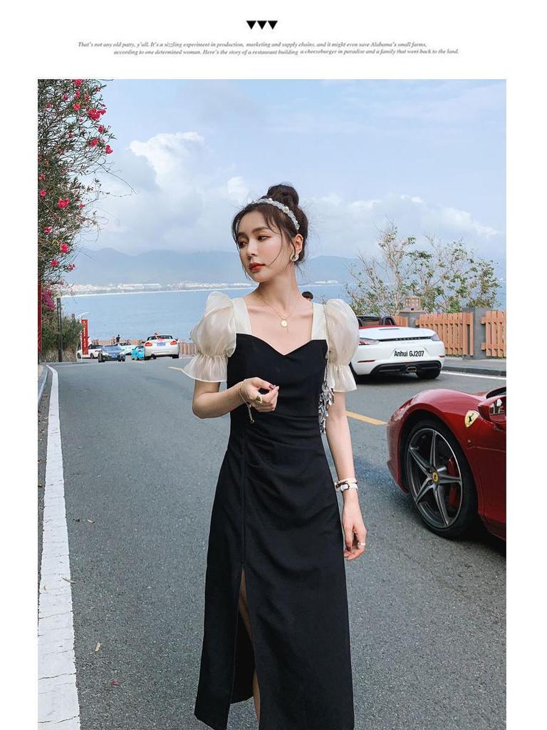 Женское летнее черное облегающее платье миди с короткими рукавами 2021 года