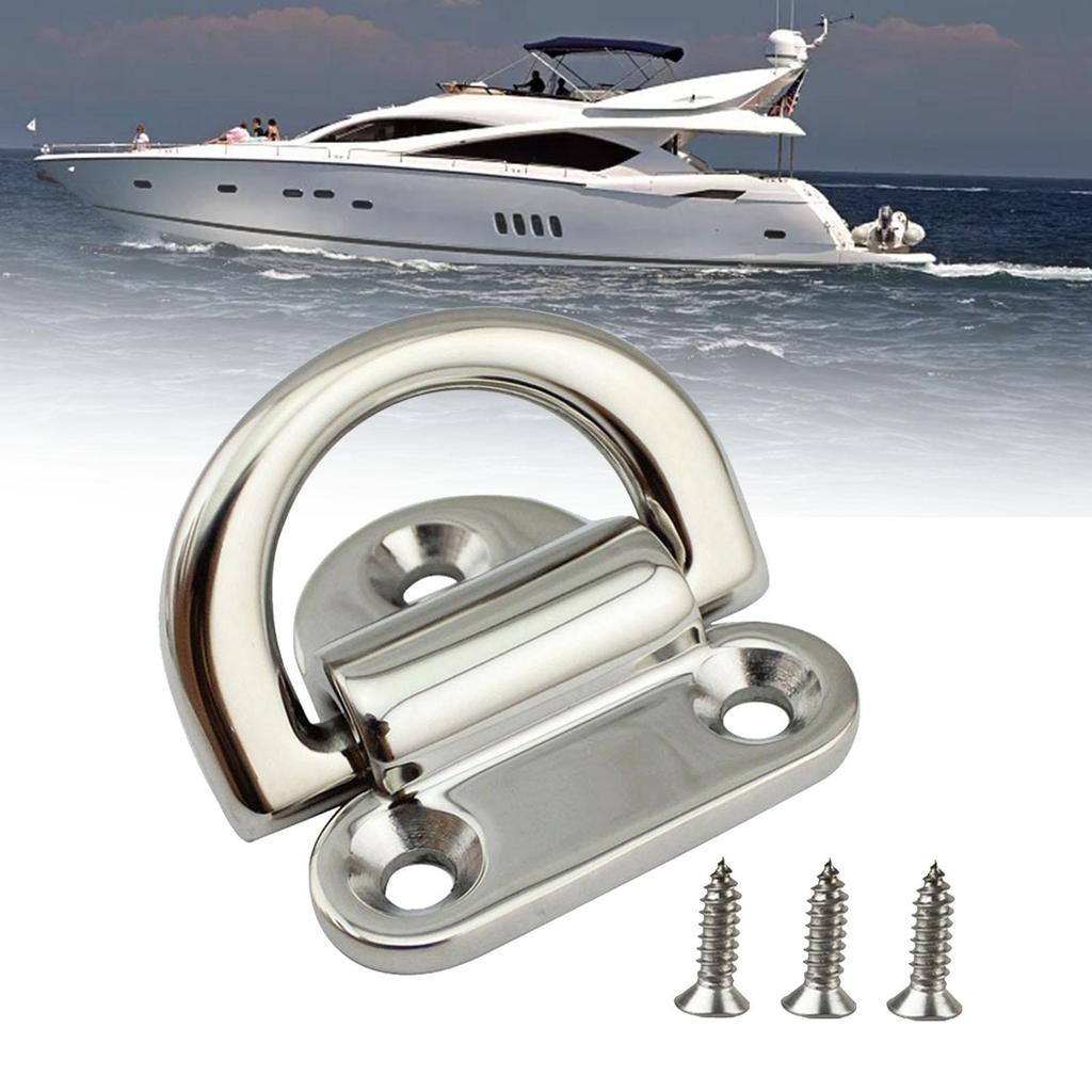 2 Pieces Folding Pad Eye D Ring Steel Tie Down Smooth Easy to Install with Screws Sturdy Deck Lashing Ring for Trailer Truck