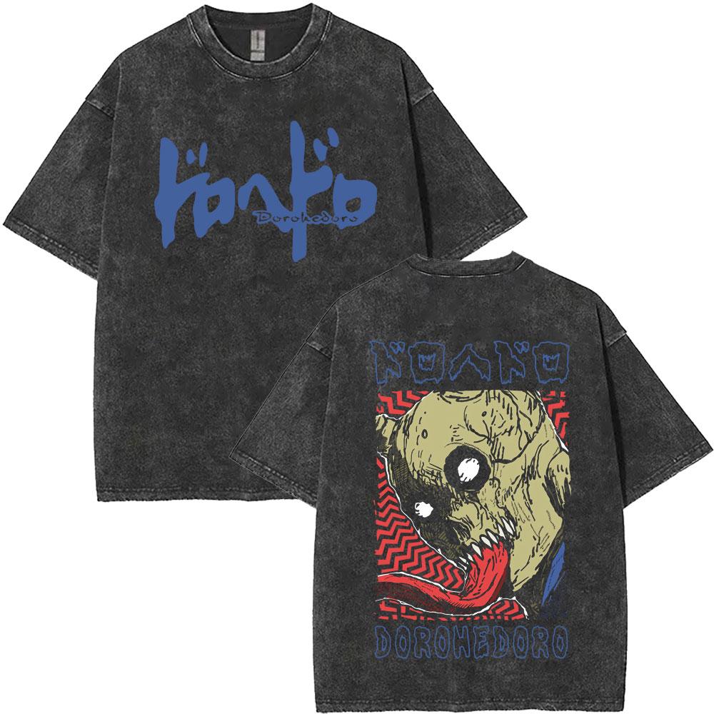 Anime Dorohedoro Kaiman Washed Vintage T Shirt Men Gothic Manga Rock Tshirt Mens Hip Hop Oversized Short Sleeve Tee Streetwear
