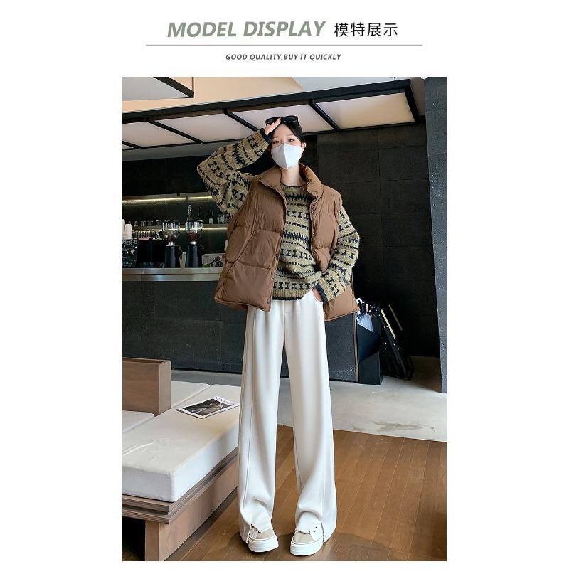 Флисовые брюки прямого покроя с узором «елочка» и широким вырезом