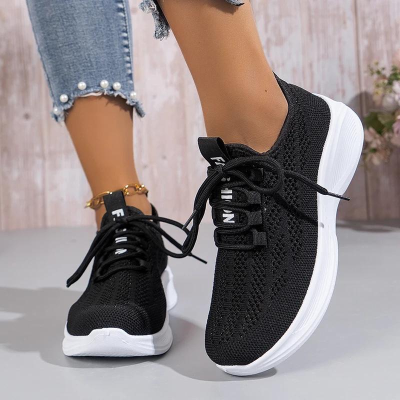 Легкие Повседневные Кроссовки для Женщин Весна Лето 2025 Дышащие Трикотажные Кроссовки Женские Мягкая Подошва Платформа Спортивная Обувь