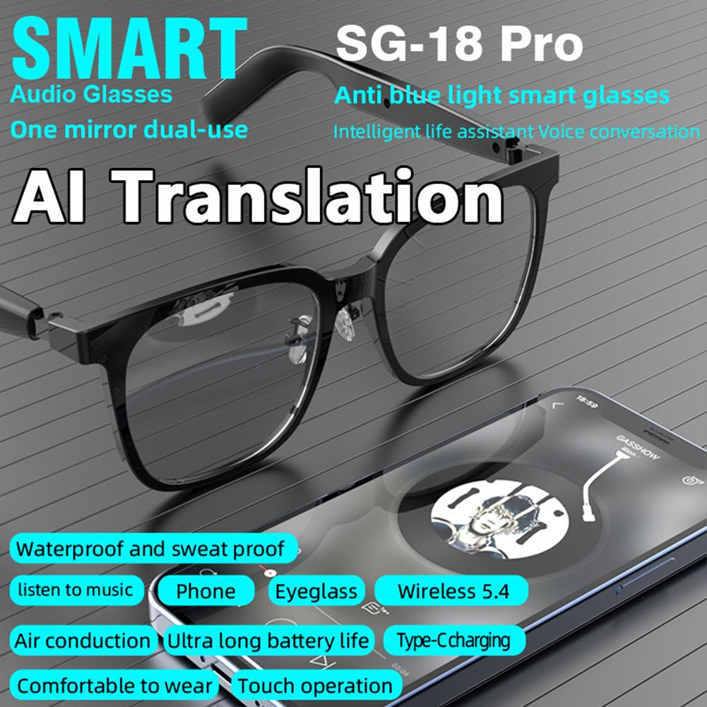 Intelligent Translator Glasses 144 Languages Portable Music Play Glasses Rechargeable Wireless Sports Sun Glasses for Men Women