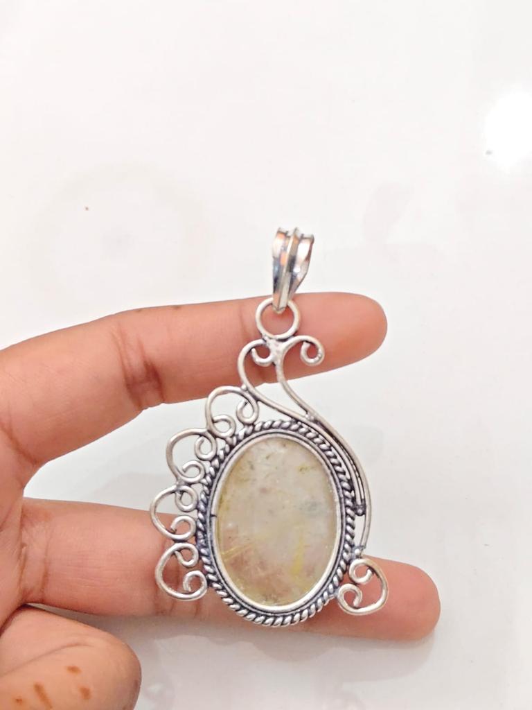Natural Rutilated Quartz Pendant – 925 Sterling Silver Handmade Pendant, Gift For Her.